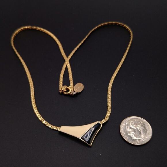 Vintage Park Lane Black White Enamel Pendant Necklace, 16 Inch Choker - Picture 5 of 9